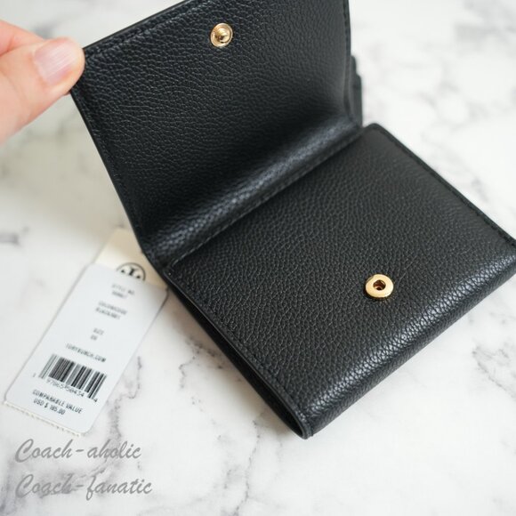 NWT Tory Burch Thea Black Pebbled Leather Tri-Fold Compact Wallet 169967 - Picture 6 of 8